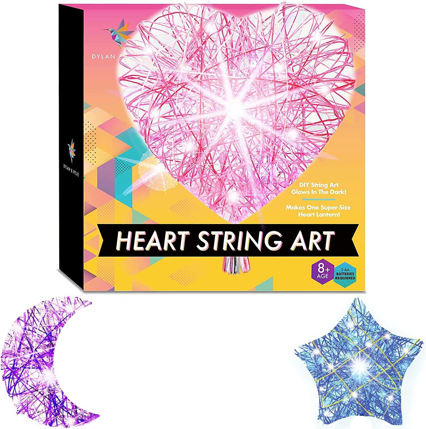  Dylan & Rylie DIY 3D Heart Lantern String Art Kit - Easy Craft  for Kids 8+, Glowing Room Decor, Creative Gift for Children