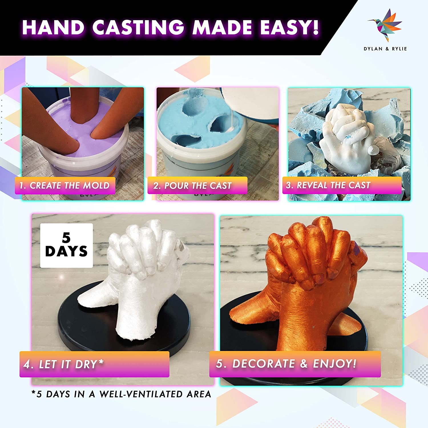 Luna Bean Hand Casting Kit Couples - Hand Mold Kit, Anniversary DIY Gift  Coup