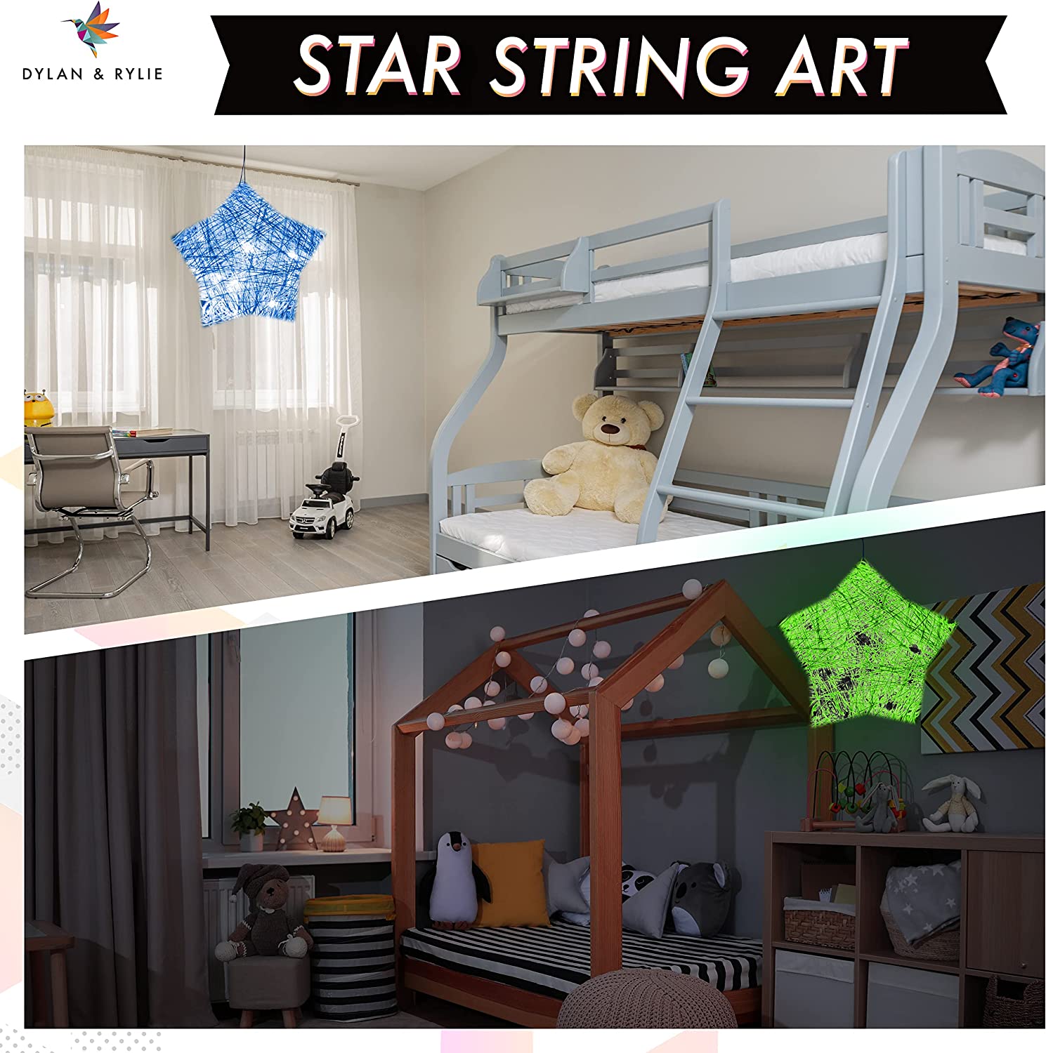 Dylan & Rylie DIY 3D Star Lantern String Art Kit - Easy Craft for Kids 8+,  Glowing Room Decor, Creative Gift for Children