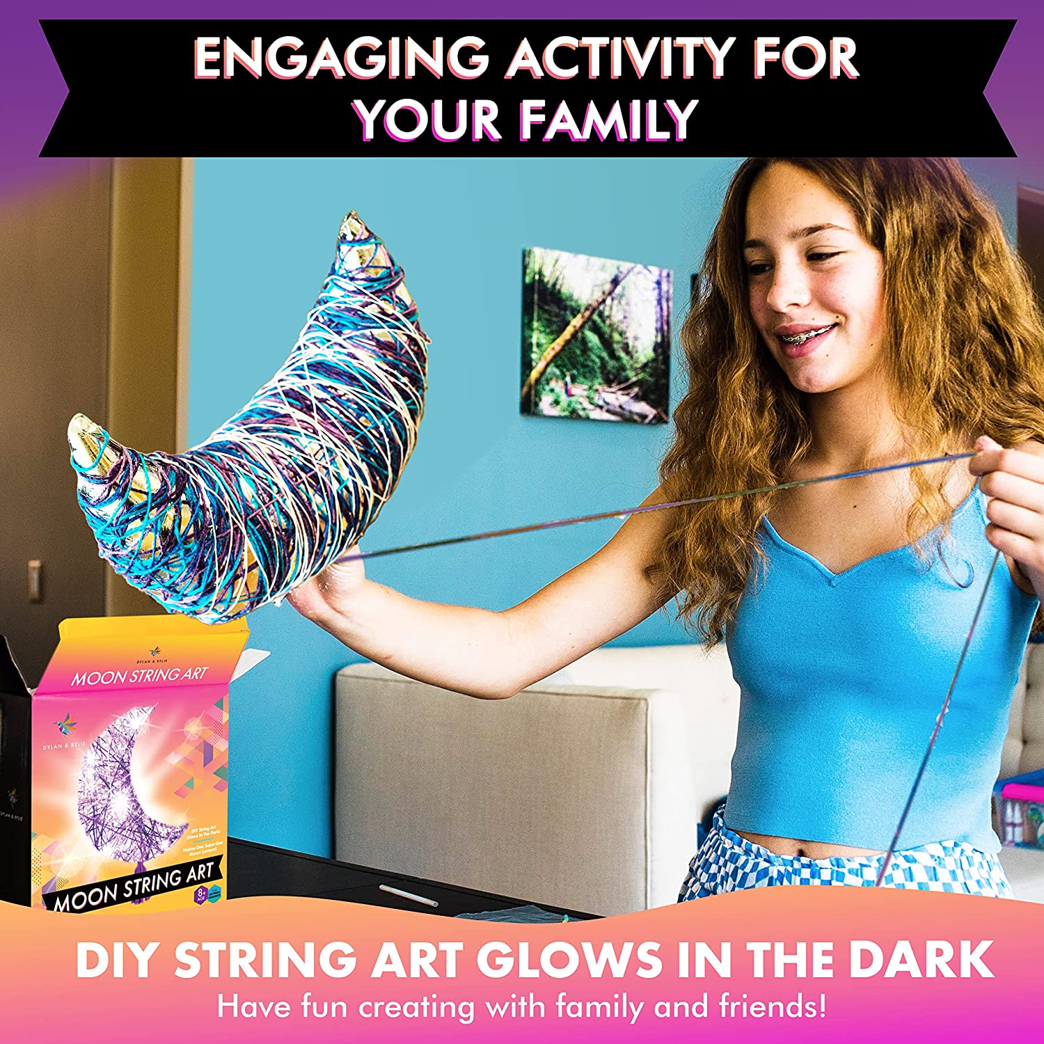 DIY String Art Kit, Moon Lantern - Simple and Easy-to-Follow 3D String Art  Kit for Kids, String Craft Kits for Girls ages 10-12 with Easy-to-Read