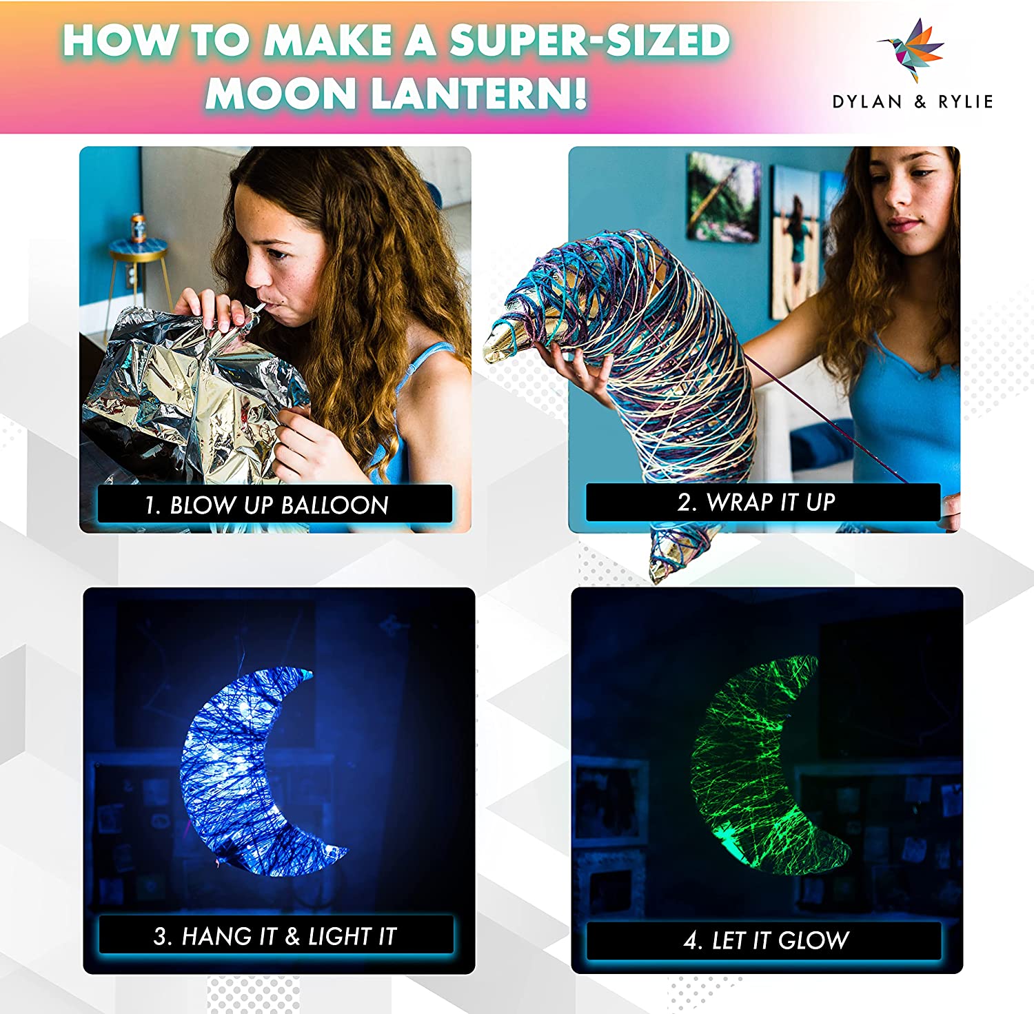 Dylan & Rylie DIY 3D Star Lantern String Art Kit - Easy Craft for Kids 8+,  Glowing Room Decor, Creative Gift for Children